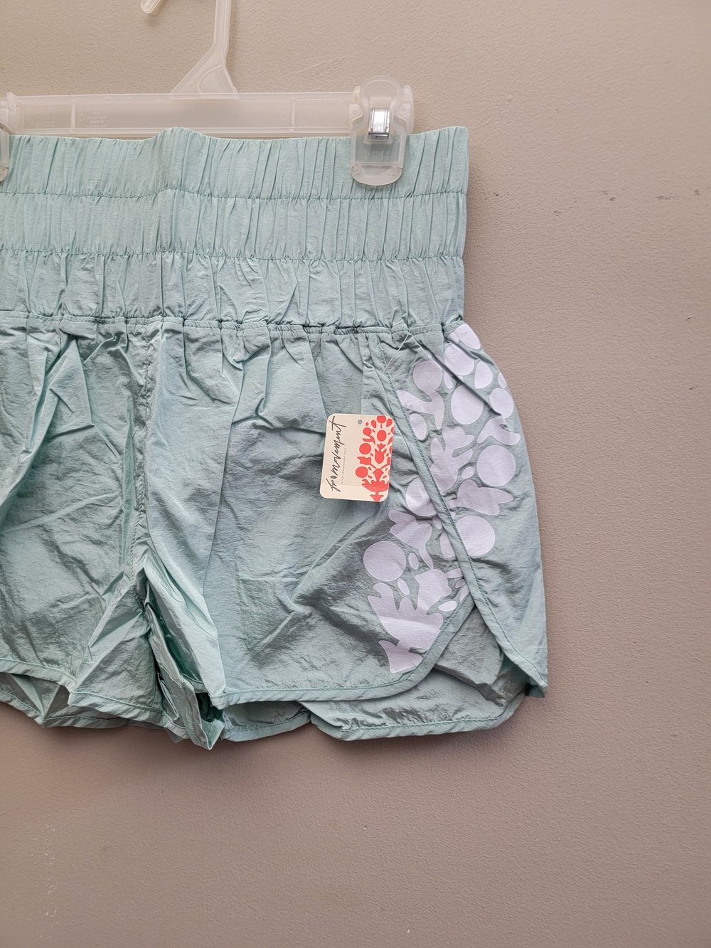 Free People Mint Green Floral Elastic-Waist Athletic Shorts Size L - Picture 6 of 7